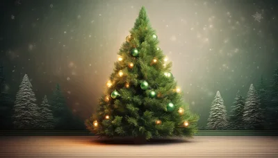 Decorated Christmas Tree In A Snowy Forest Setting