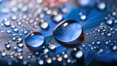 Macro Close Up Of Water Droplets On Blue Feather