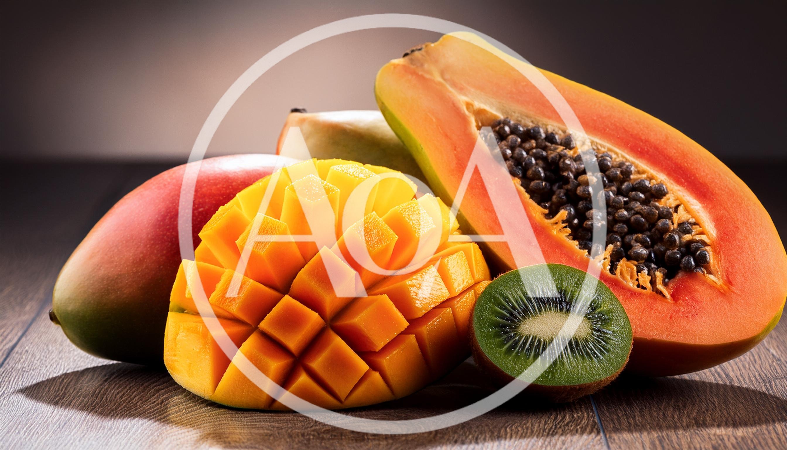 Fresh Tropical Fruit Assortment on Wooden Surface