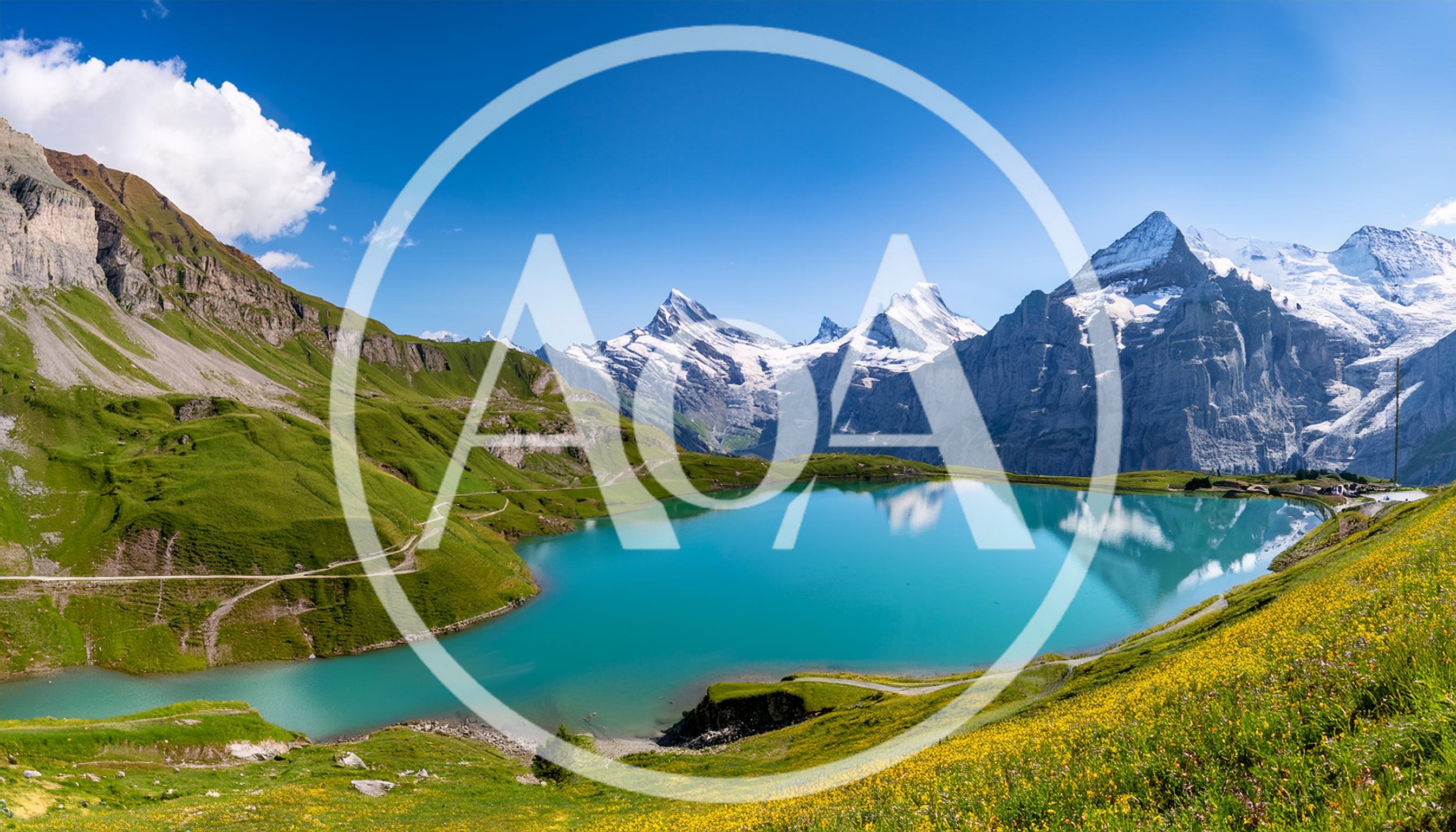 Bachalpsee Lake With Wetterhorn Mountain Peaks In Switzerland