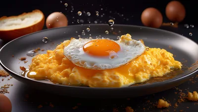 Fried Egg Resting On A Bed Of Scrambled Eggs