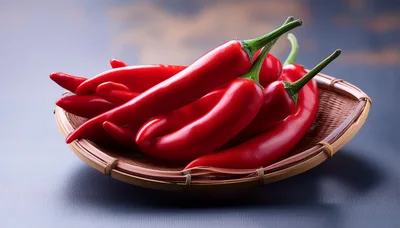 Fresh Red Chili Peppers in a Woven Basket