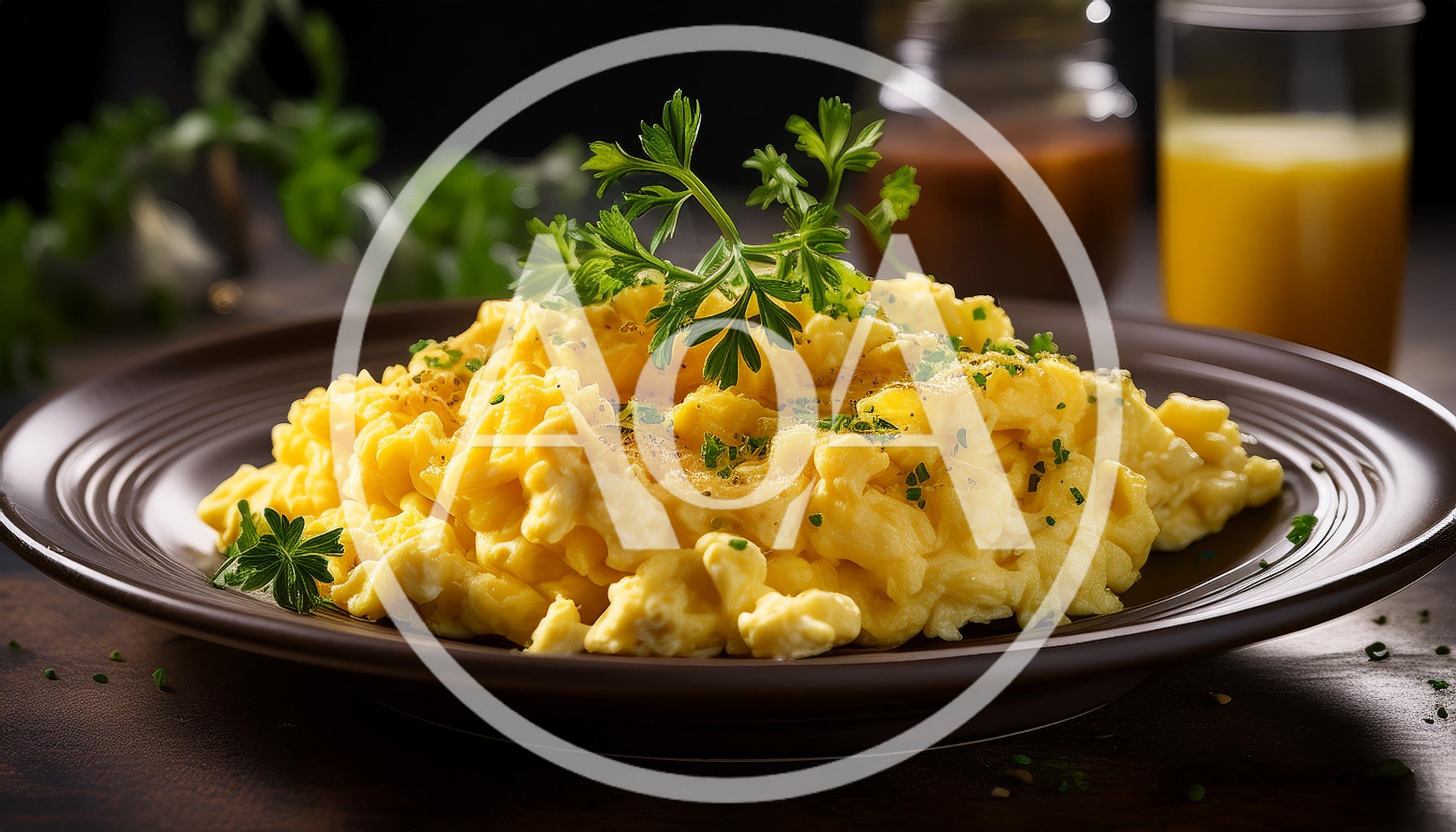 Plate Of Fluffy Scrambled Eggs With Fresh Parsley
