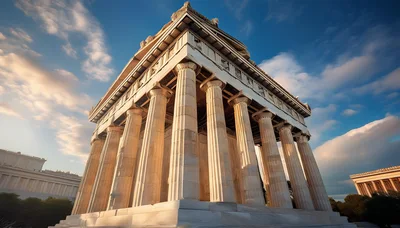 Ancient Greek Temple Architecture Under Golden Hour Sky