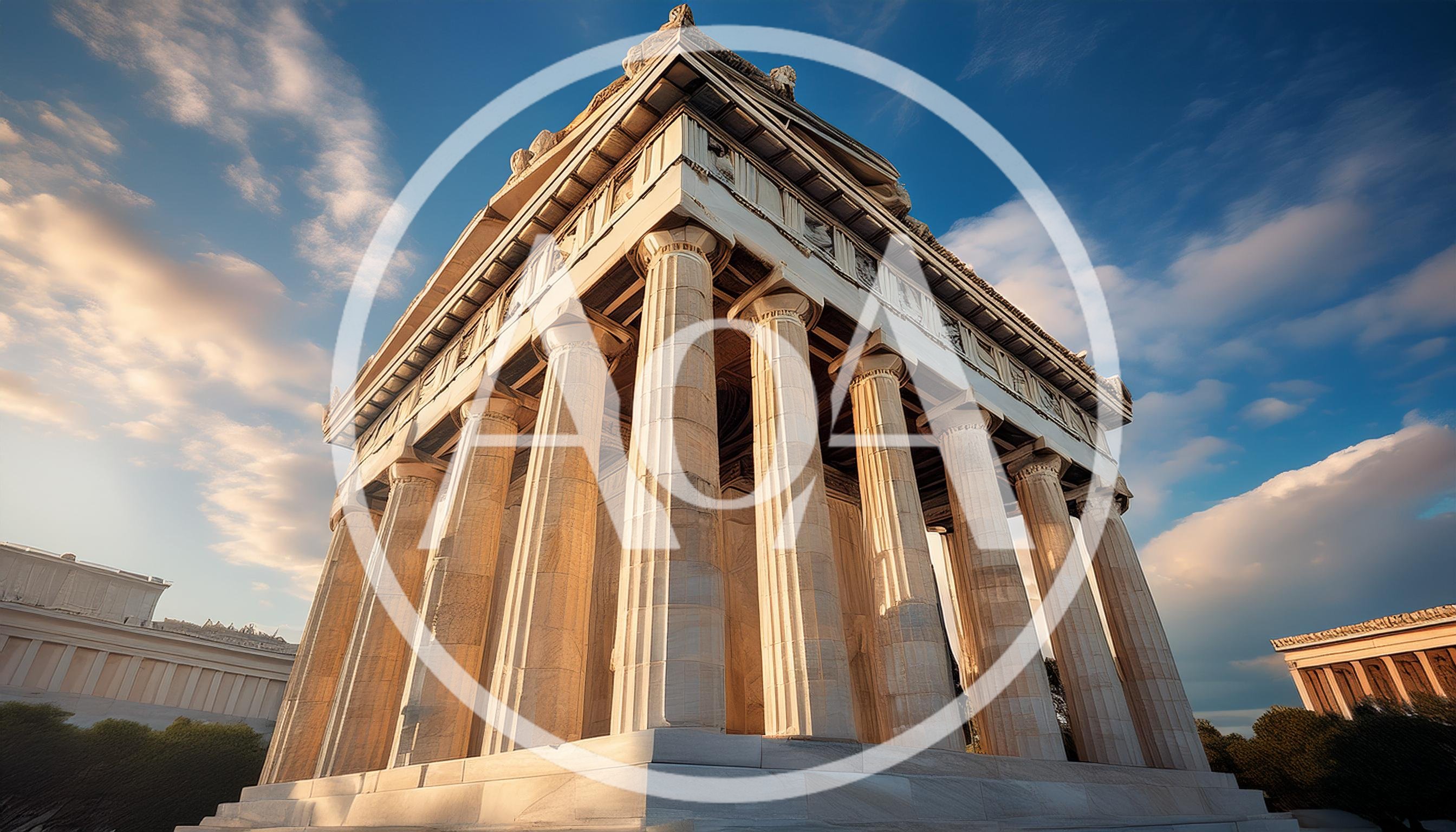 Ancient Greek Temple Architecture Under Golden Hour Sky