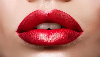 Close Up Of Woman Wearing Vibrant Red Lipstick