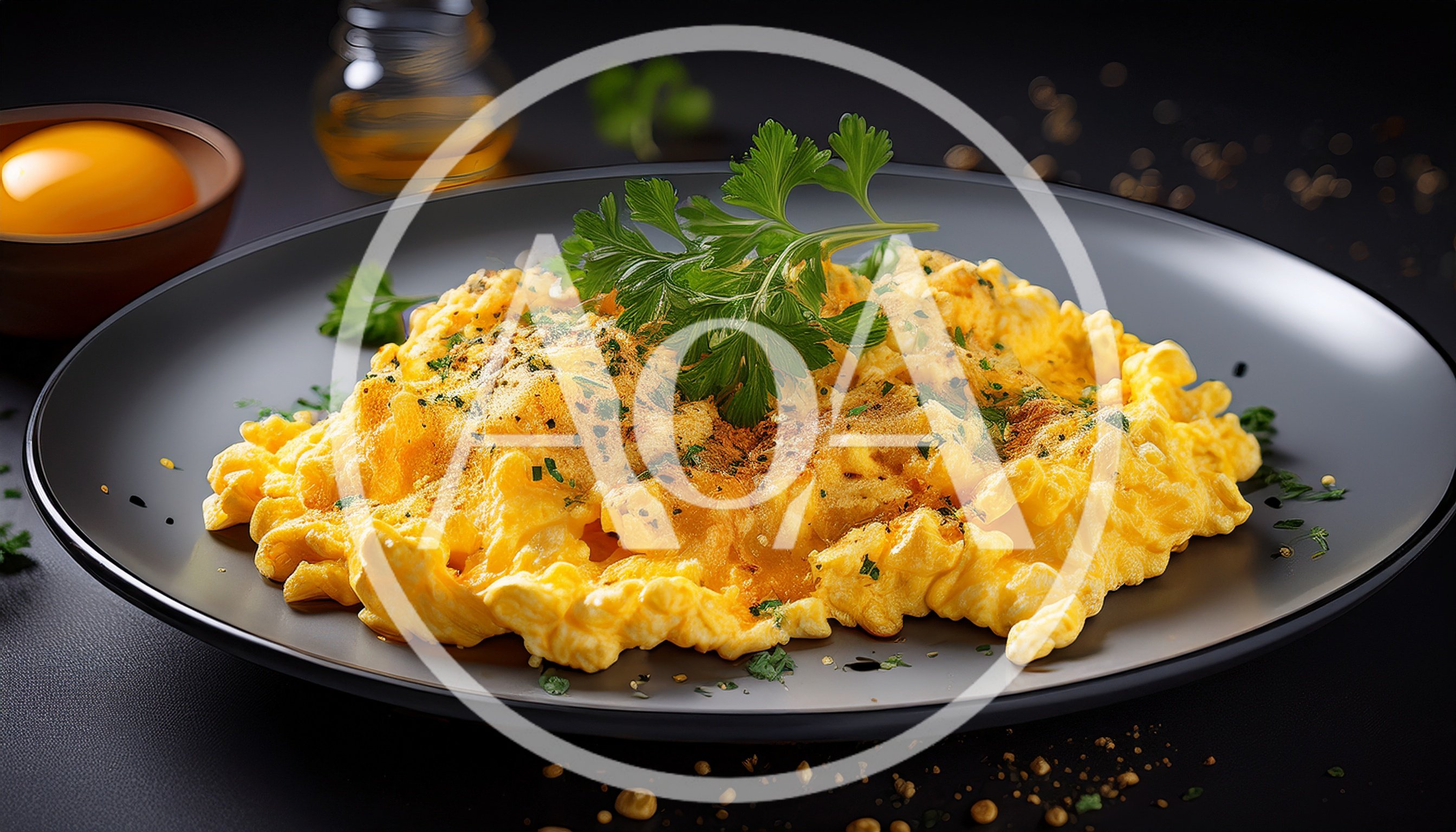 Gourmet Scrambled Eggs Served on a Dark Plate