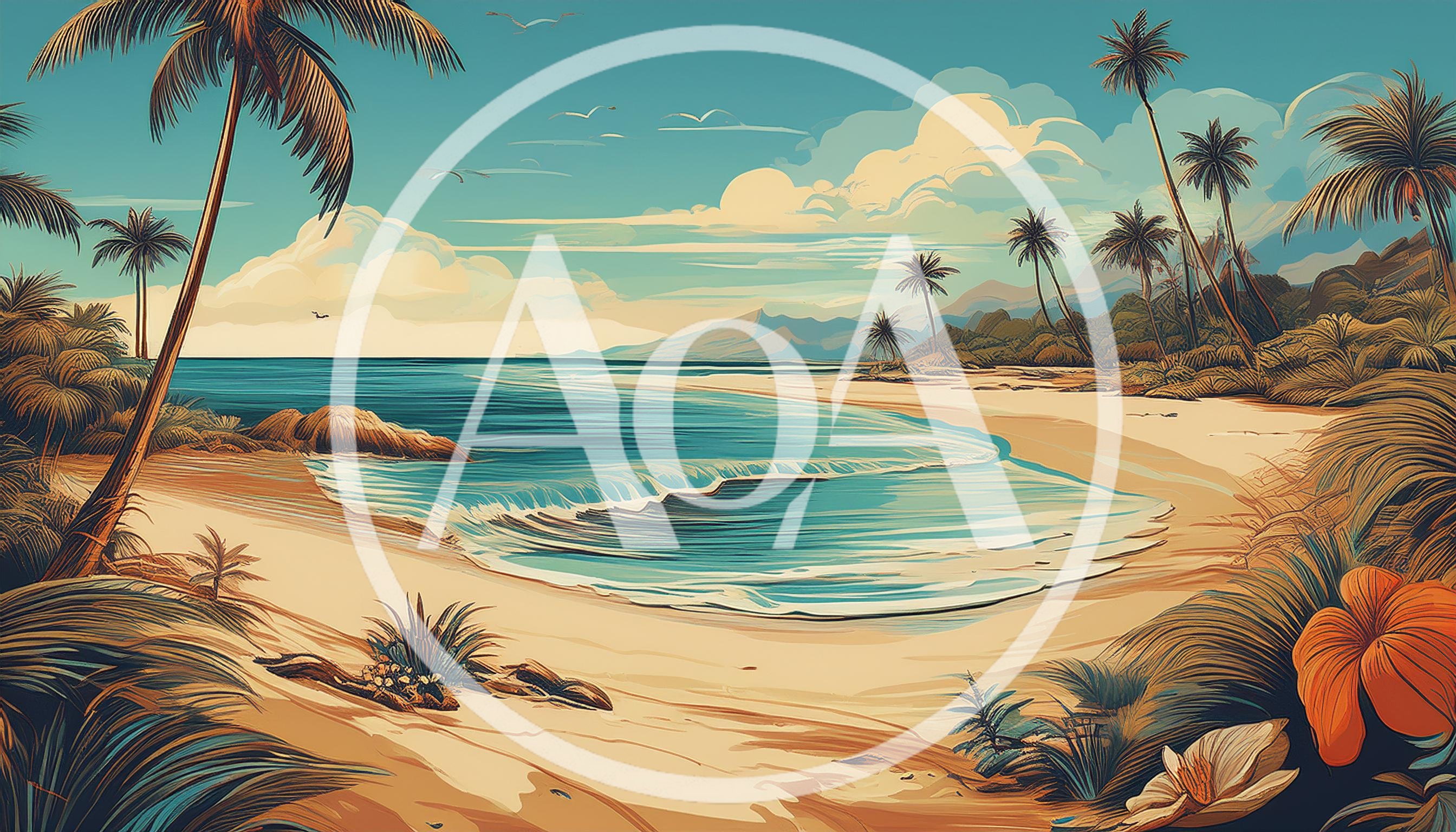 Tropical Beach Landscape With Palm Trees And Ocean Waves