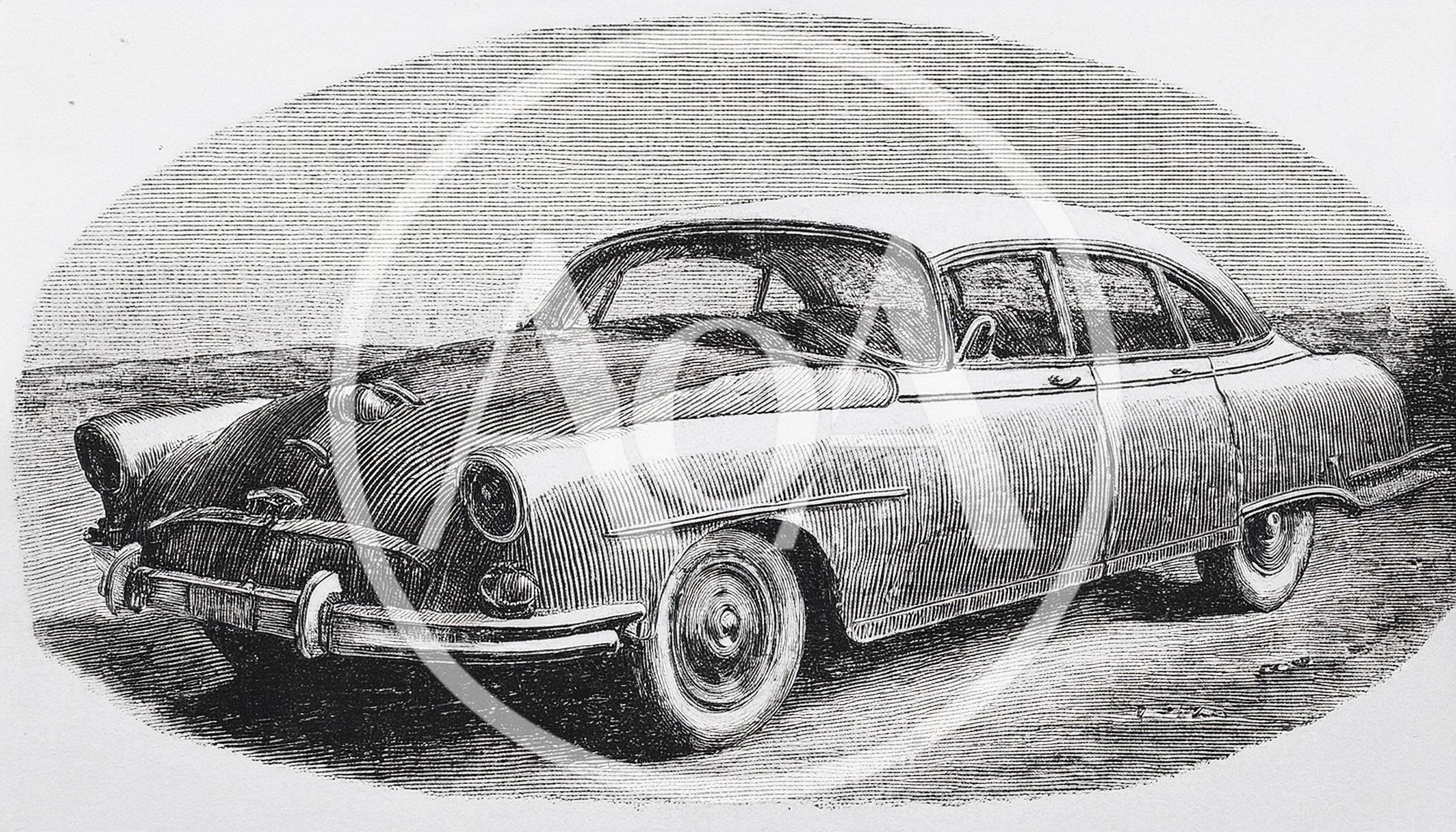 Vintage Line Art Illustration Of A Classic Sedan