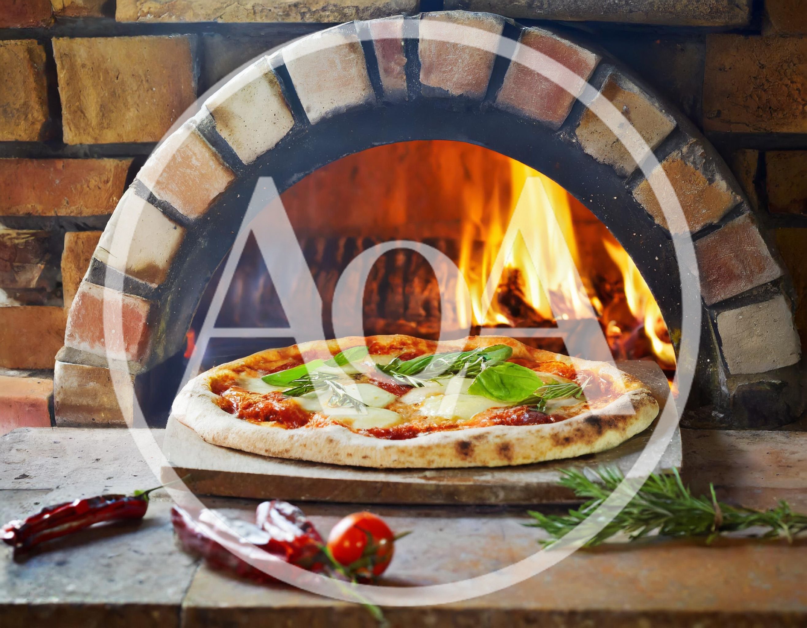 Fresh Margherita Pizza Baking In A Wood Fired Oven