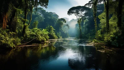 Serene River Flowing Through A Lush Tropical Rainforest