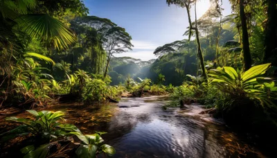 Serene Tropical River Flowing Through Lush Rainforest