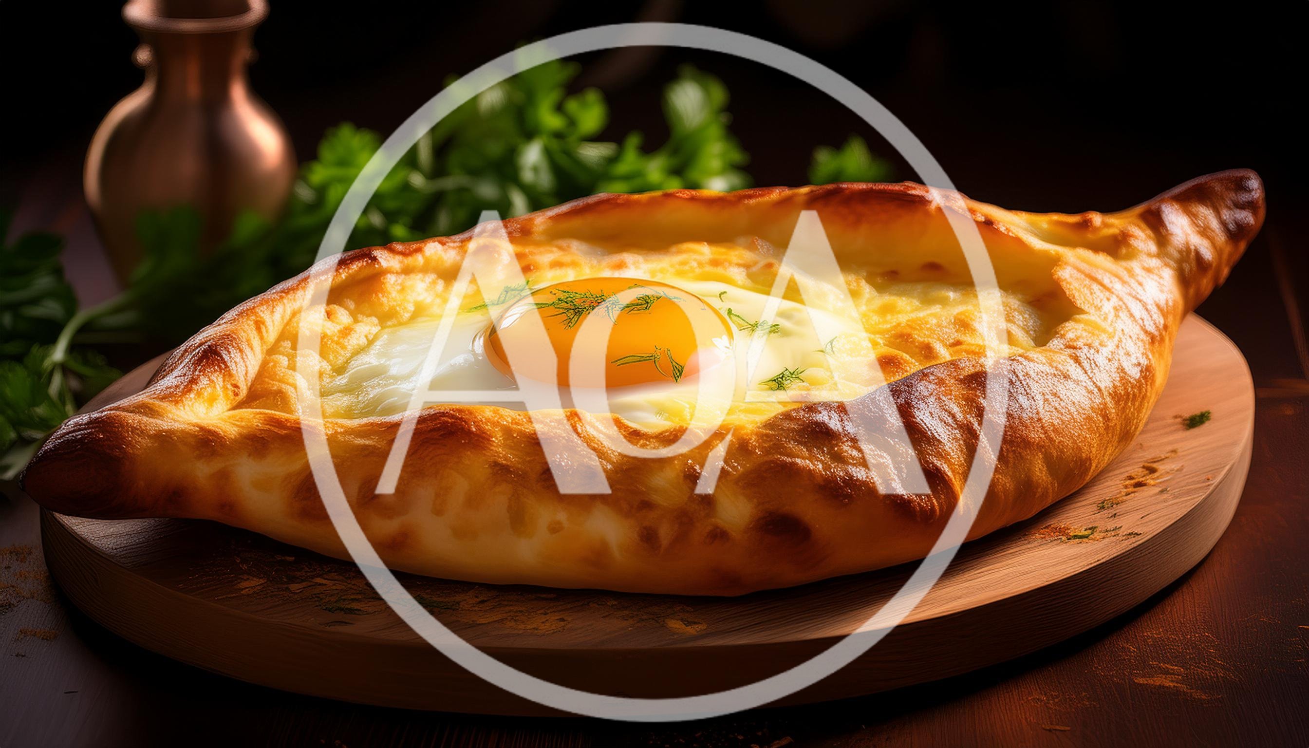 Freshly Baked Adjaruli Khachapuri With Egg On Wooden Board