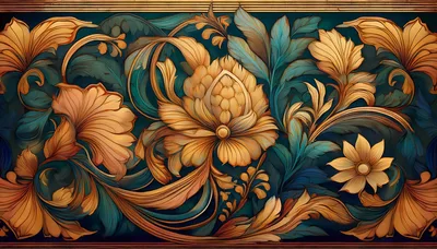 Ornate Baroque Floral Pattern With Golden Foliage