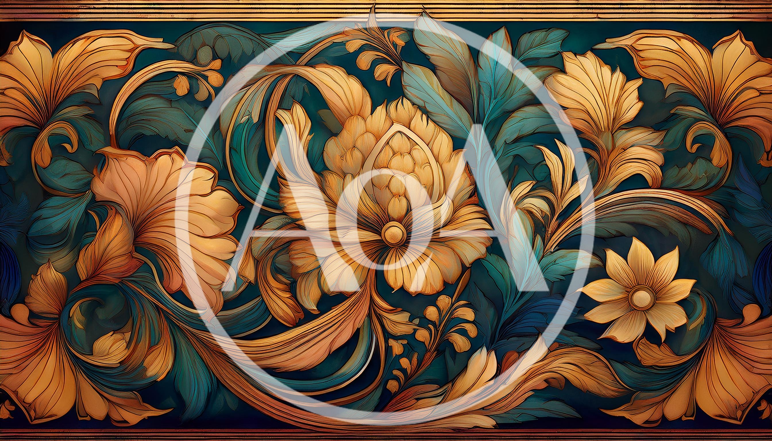 Ornate Baroque Floral Pattern With Golden Foliage