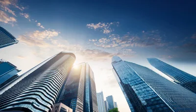 Low Angle View Of Modern Skyscrapers In Financial District