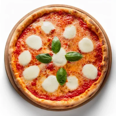 Fresh Margherita Pizza On A Wooden Serving Board