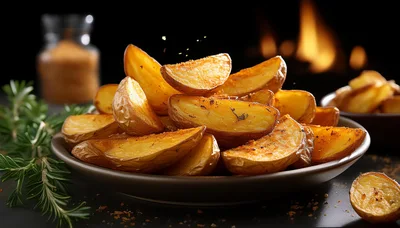 Golden Roasted Potato Wedges on a Plate