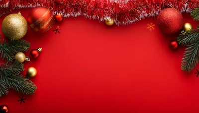 Christmas Holiday Background With Ornaments And Pine Branches