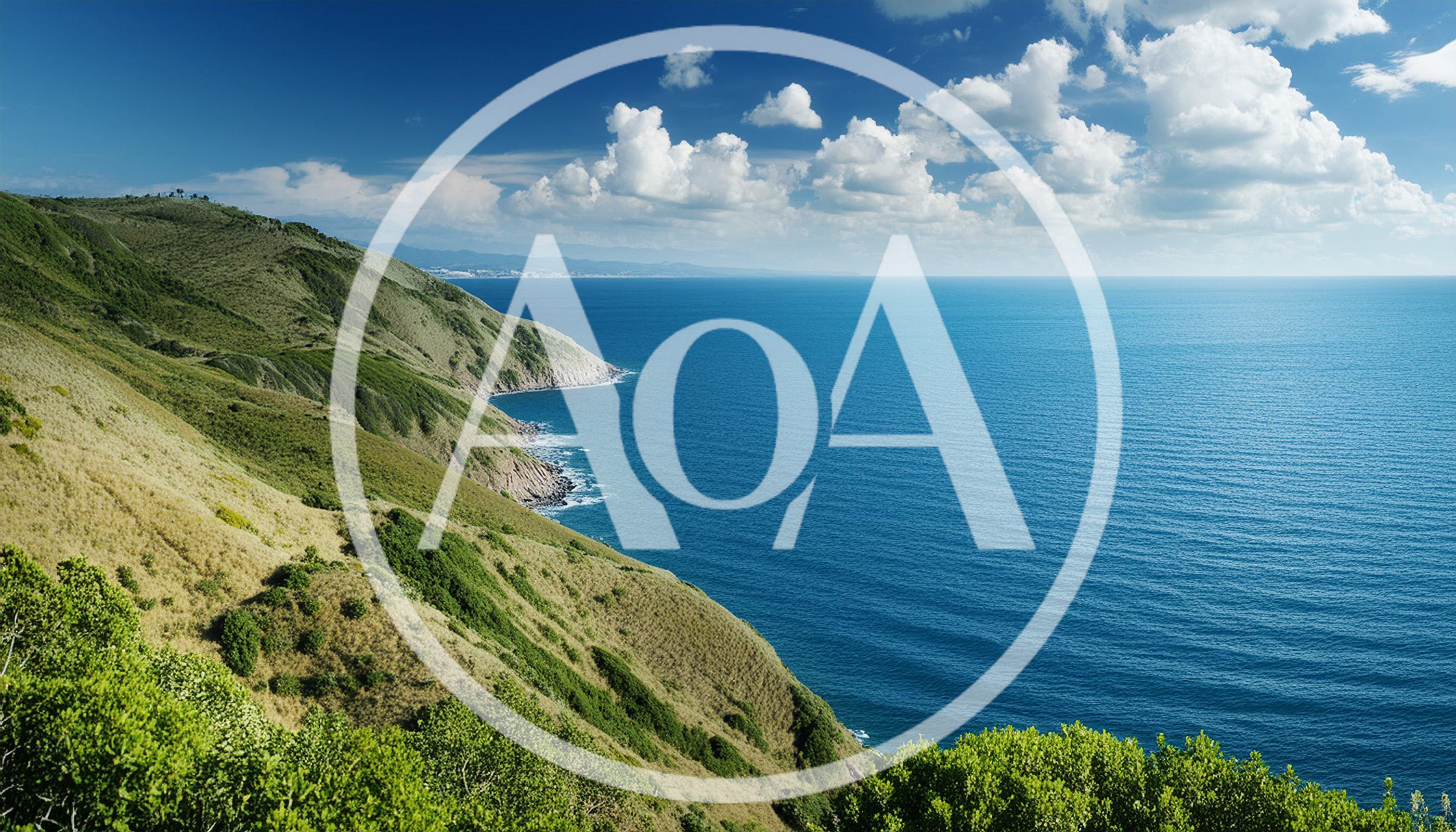 Coastal Landscape With Green Hills And Blue Ocean