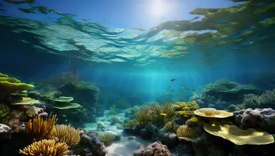 Vibrant Coral Reef Ecosystem Under Tropical Sunlight