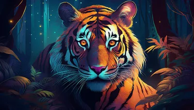 Majestic Tiger Portrait In A Glowing Enchanted Forest