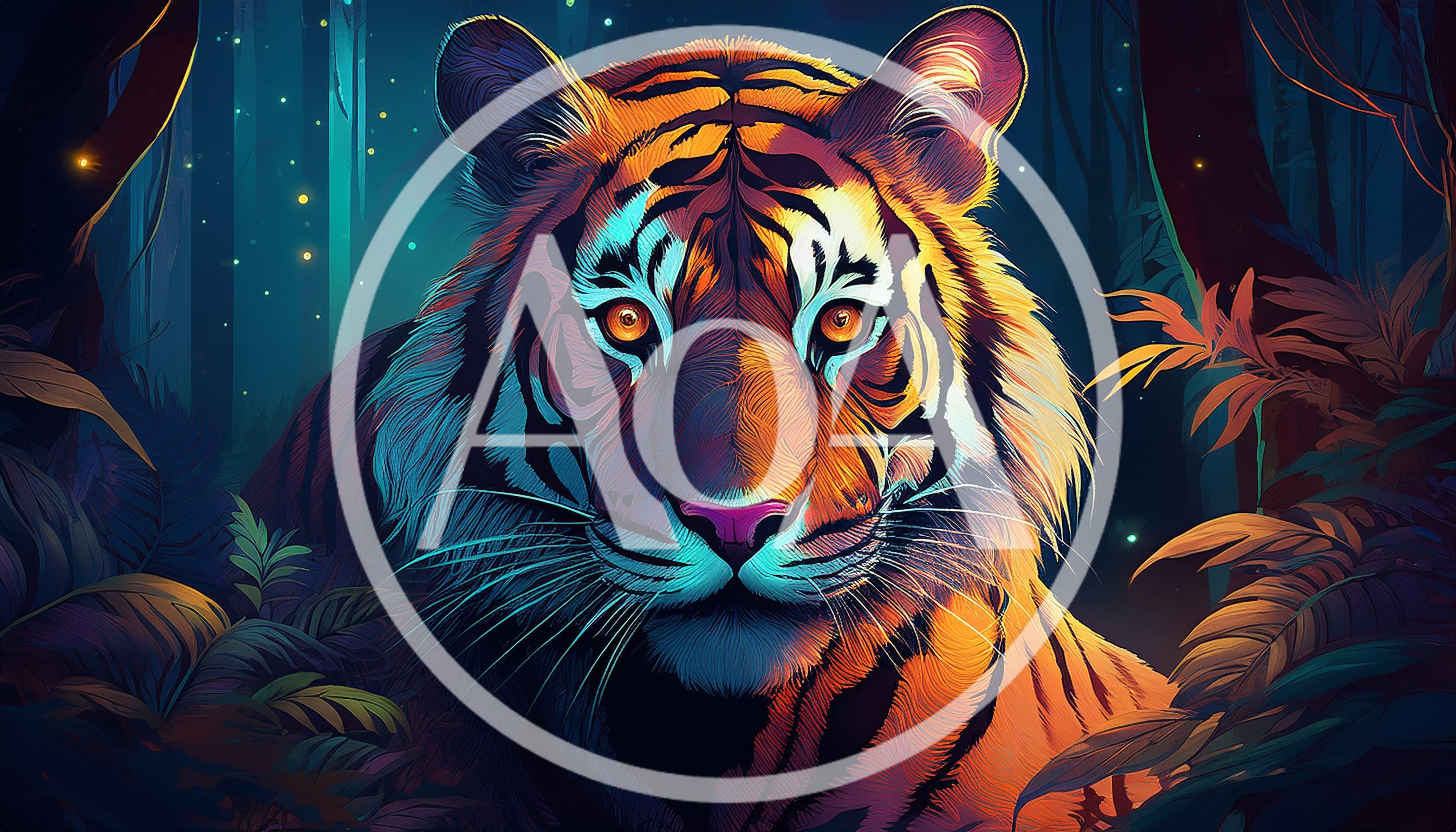 Majestic Tiger Portrait In A Glowing Enchanted Forest