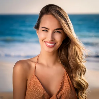 Smiling Young Woman Posing On A Sunny Beach