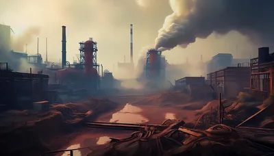 Industrial Factory Complex With Heavy Smoke Emissions