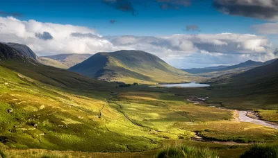 Scenic Highland Valley Landscape In Scotland