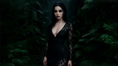 Gothic Woman Standing In A Dark Rain Forest