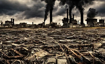 Industrial Factory Complex With Heavy Smoke Pollution