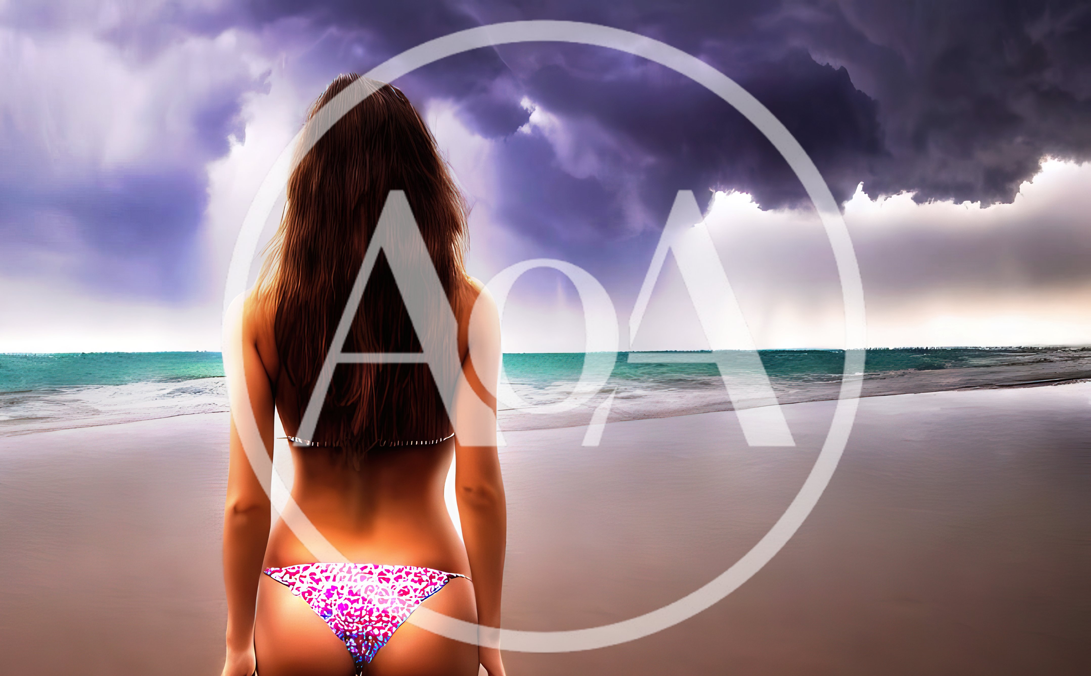 Woman Standing On Beach Under Stormy Sky