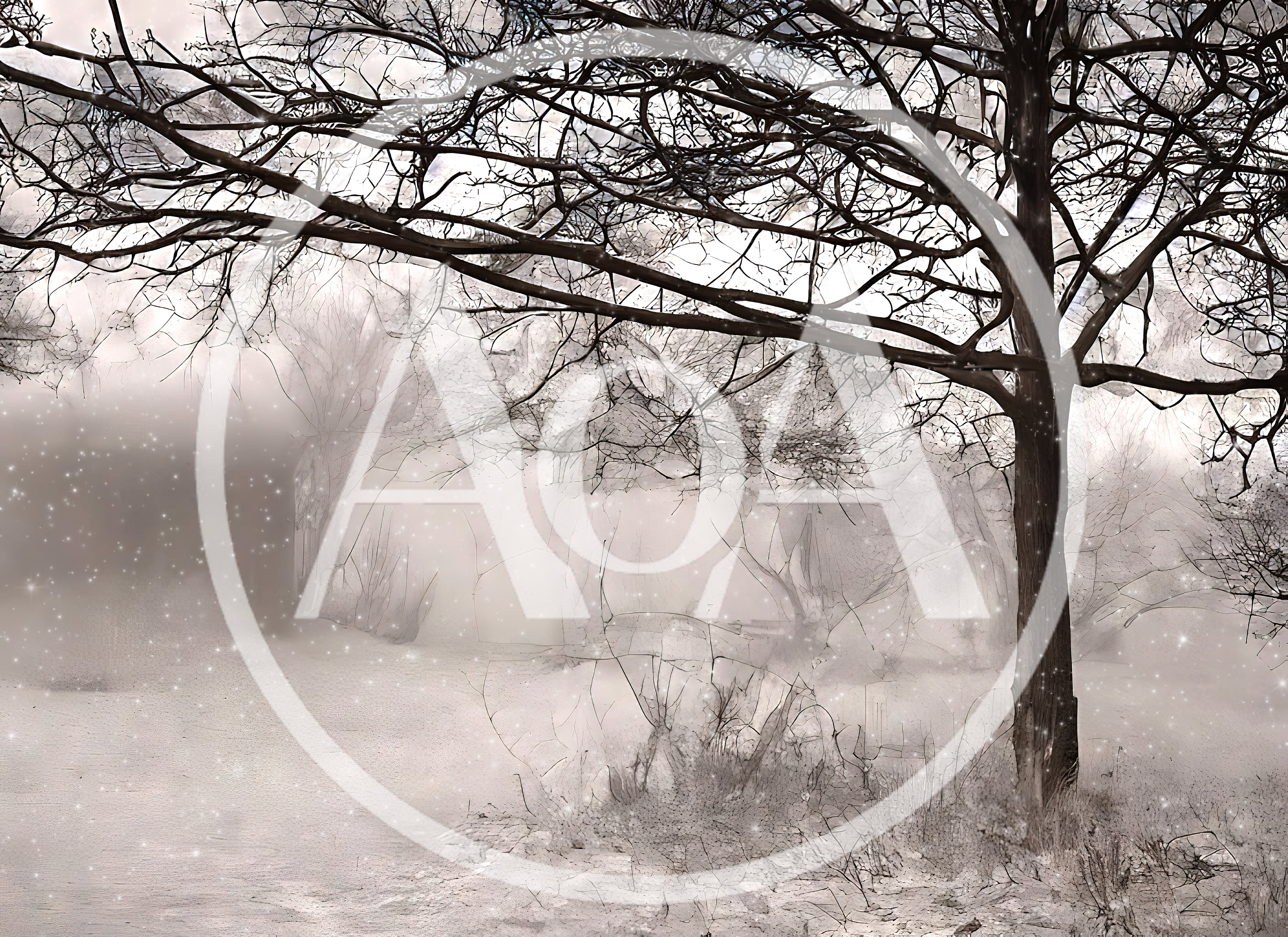 Snow Falling In A Misty Winter Forest