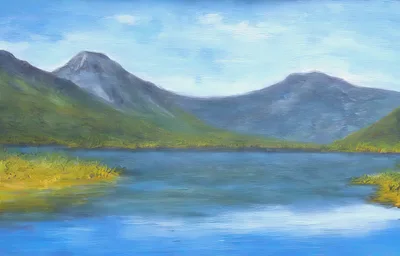 Oil Painting Of A Serene Mountain Lake Landscape