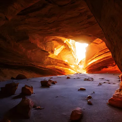 Sunlight Streaming Into A Desert Sandstone Cave