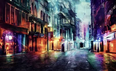 Digital Illustration Of A Vibrant Neon City Street