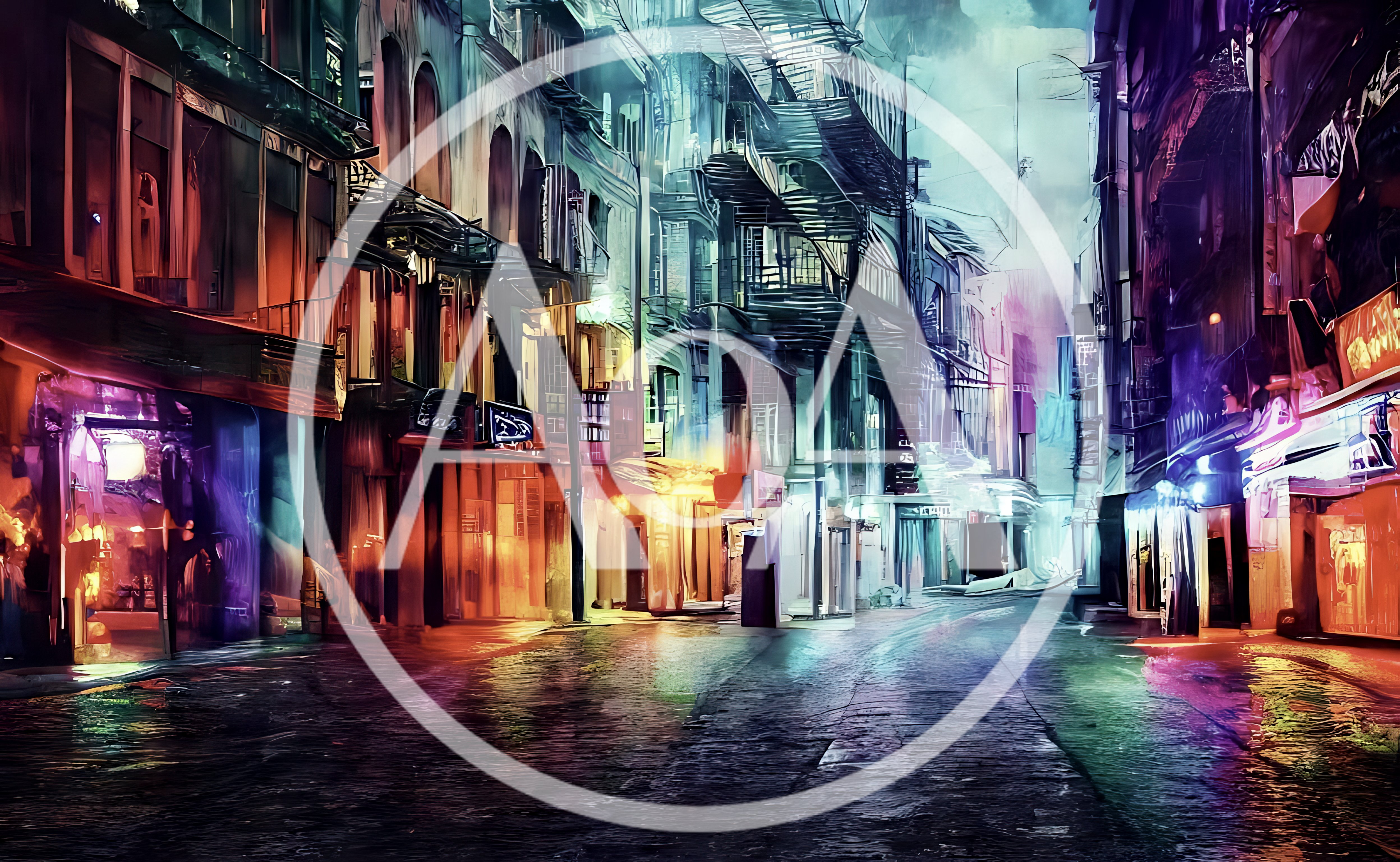 Digital Illustration Of A Vibrant Neon City Street