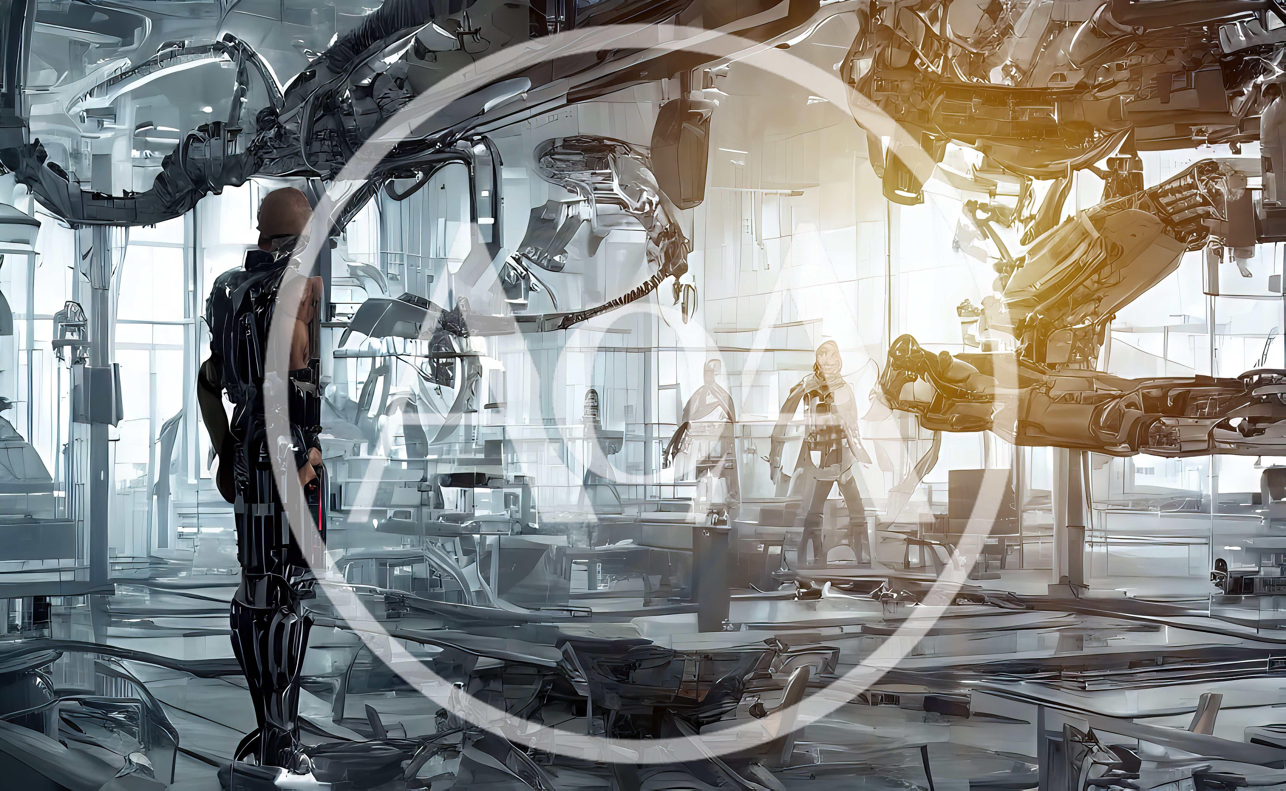 Cyborg Standing In A Futuristic High Tech Laboratory