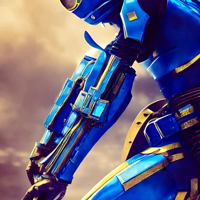Futuristic Blue Armored Warrior In Combat Stance