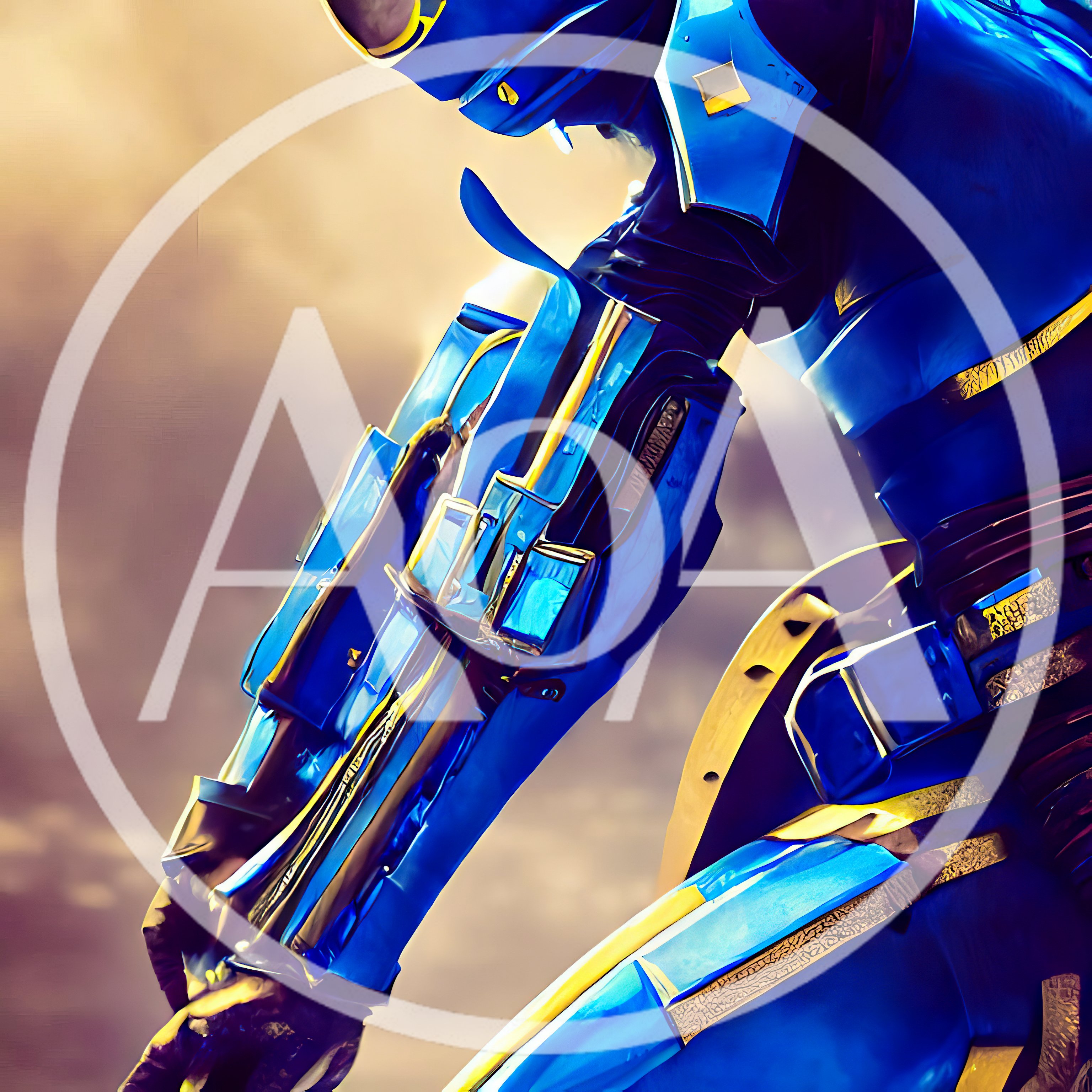 Futuristic Blue Armored Warrior In Combat Stance