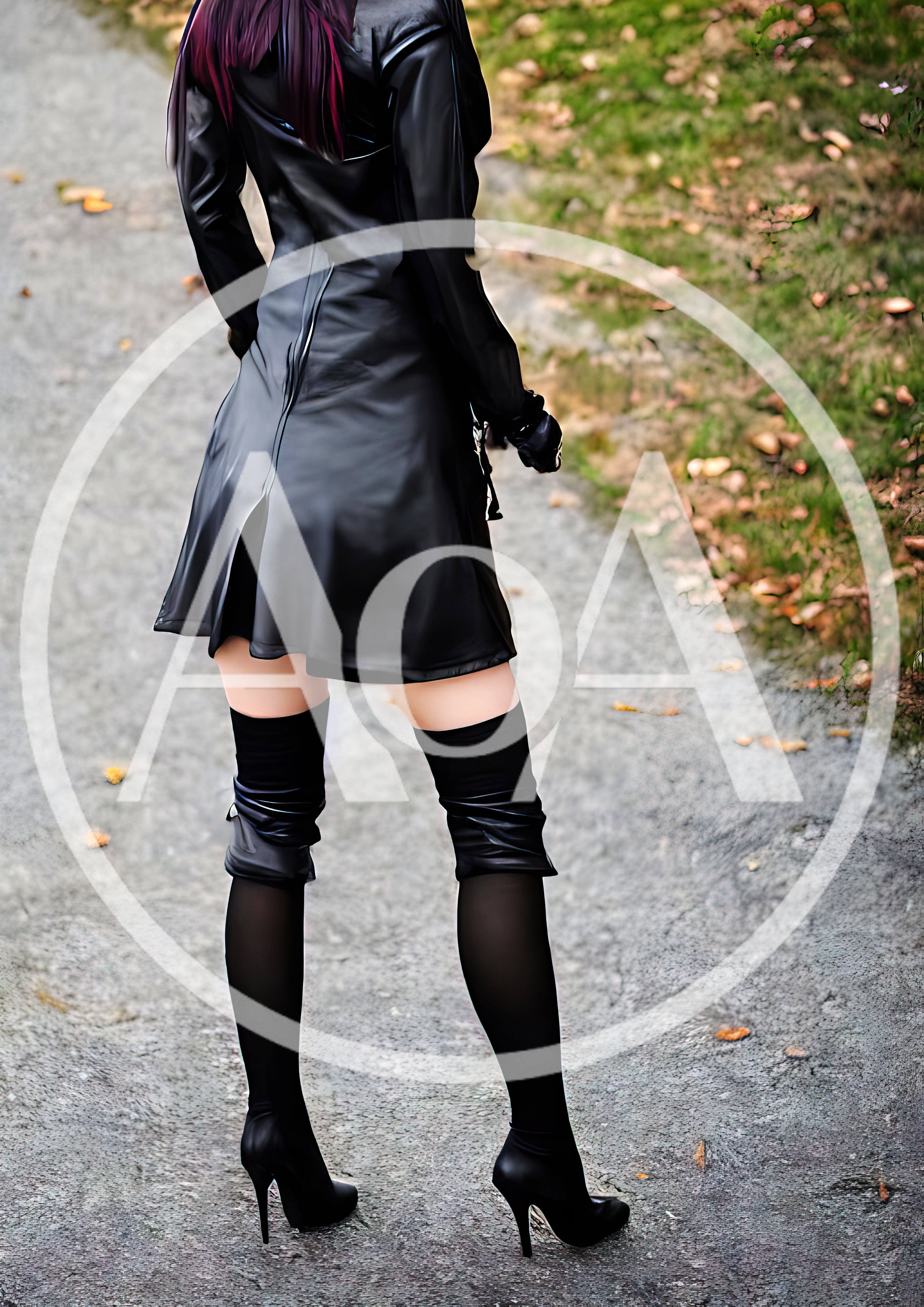 Woman In Leather Coat And Thigh High Boots