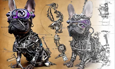 Steampunk French Bulldog Robot Concept Art