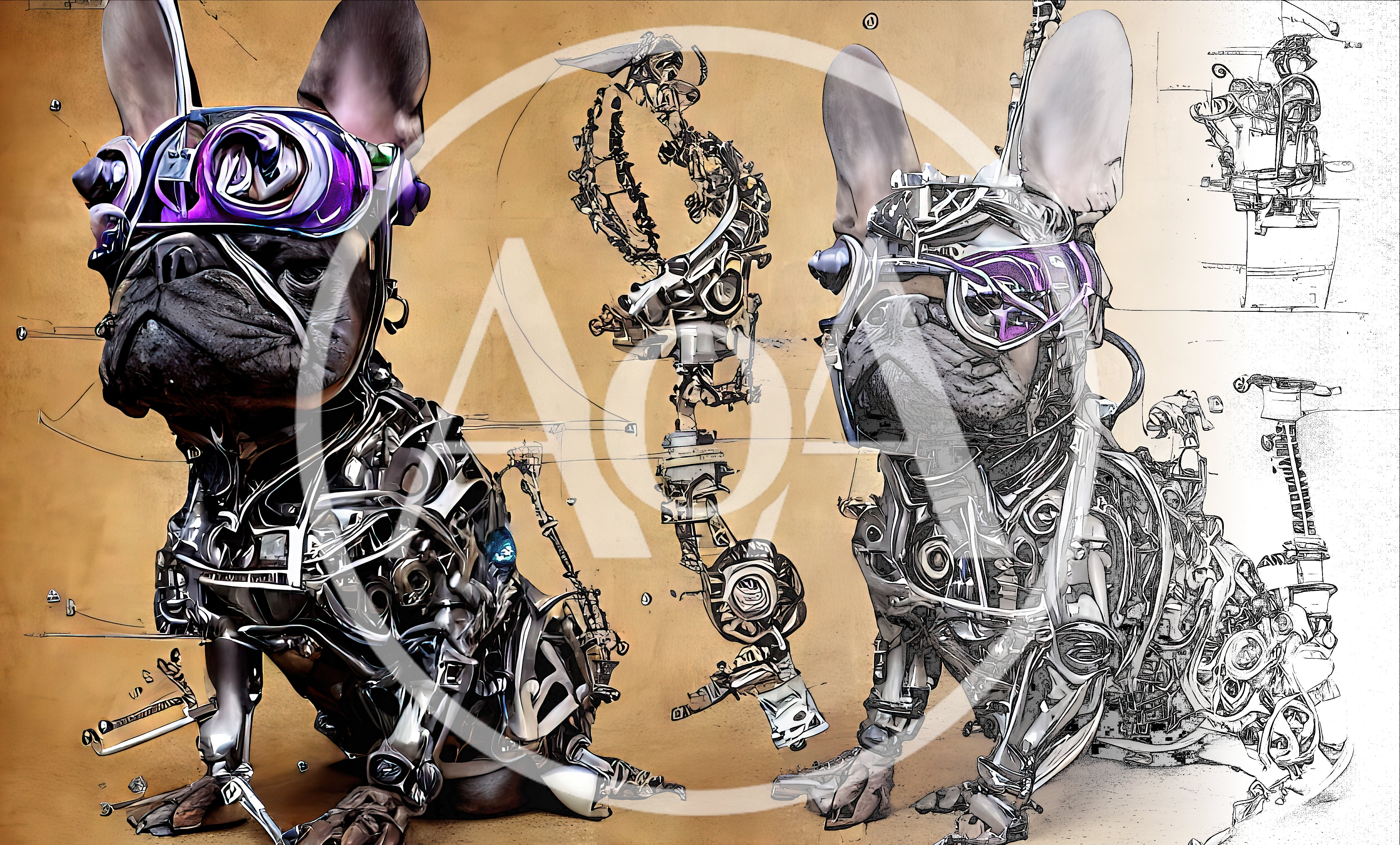 Steampunk French Bulldog Robot Concept Art