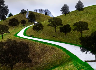 Winding Path Through Rolling Green Hills