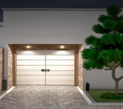 Modern Residential Garage Exterior At Night