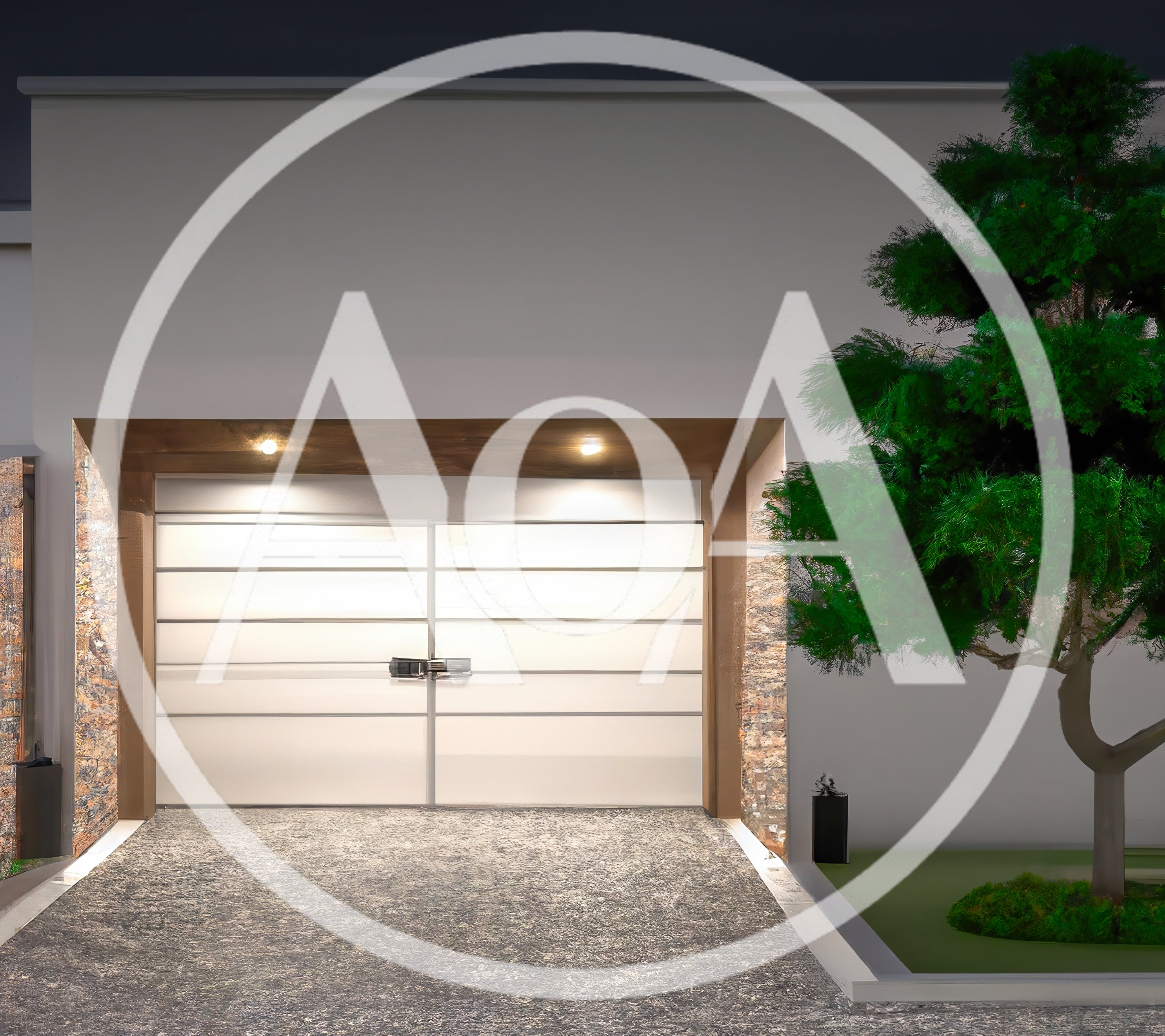 Modern Residential Garage Exterior At Night
