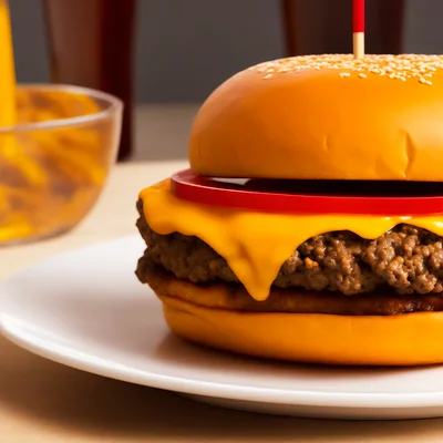 Close Up Of A Gourmet Cheeseburger On A Plate