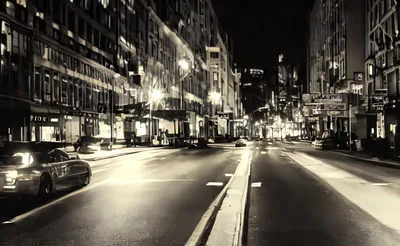 Empty City Street At Night In Sepia Tone