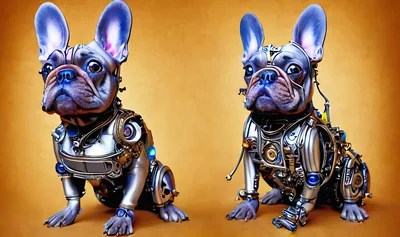 Two Futuristic Robotic French Bulldog Cyborgs